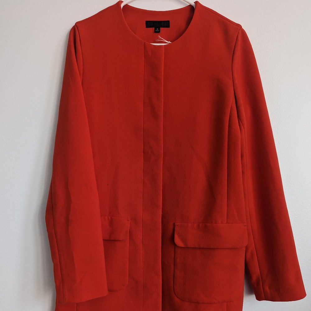 Red Uniqlo Jacket Trench spring fall autumn hidden buttons